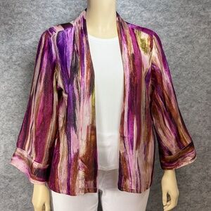 CHICO'S Womens Kimono Cardigan Size 4 Chicos 0 Multi Abstract Flowing 100% Silk